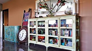 eclectic, vibrant, restored shelves, clutter, maximalism