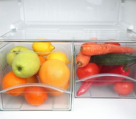 kitchen set with fruits and vegetables