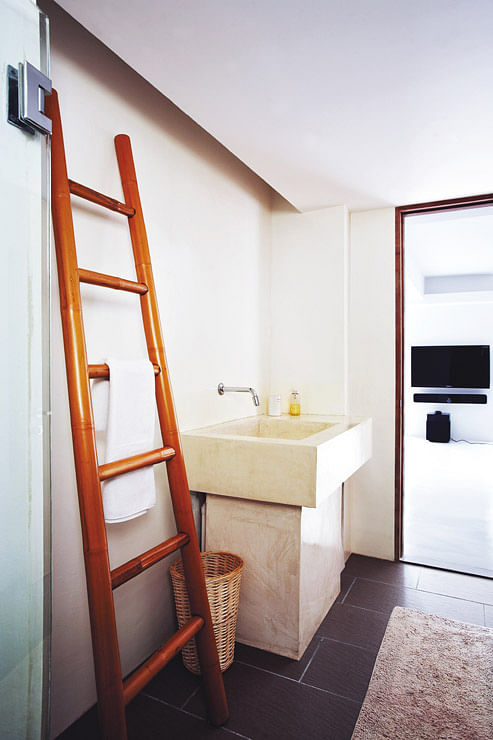 The sink in the shared toilet was custom-made from concrete.  