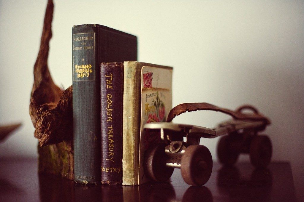 Add decorative objects like mementos and other curios that will give personality to your bookcase. A uniquely designed bookend is extra practical, too! Photo: Pixabay.