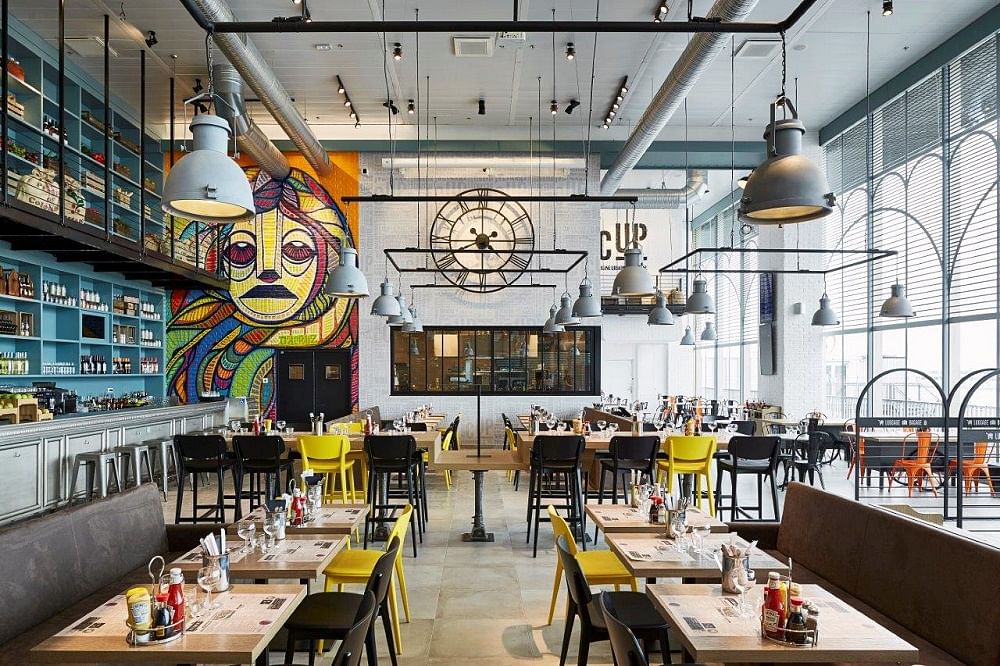Modern industrial style in this trendy and colourful Paris airport  restaurant - Home & Decor Singapore