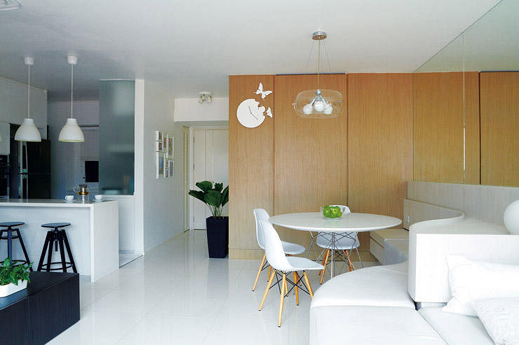 white and light wood interior design