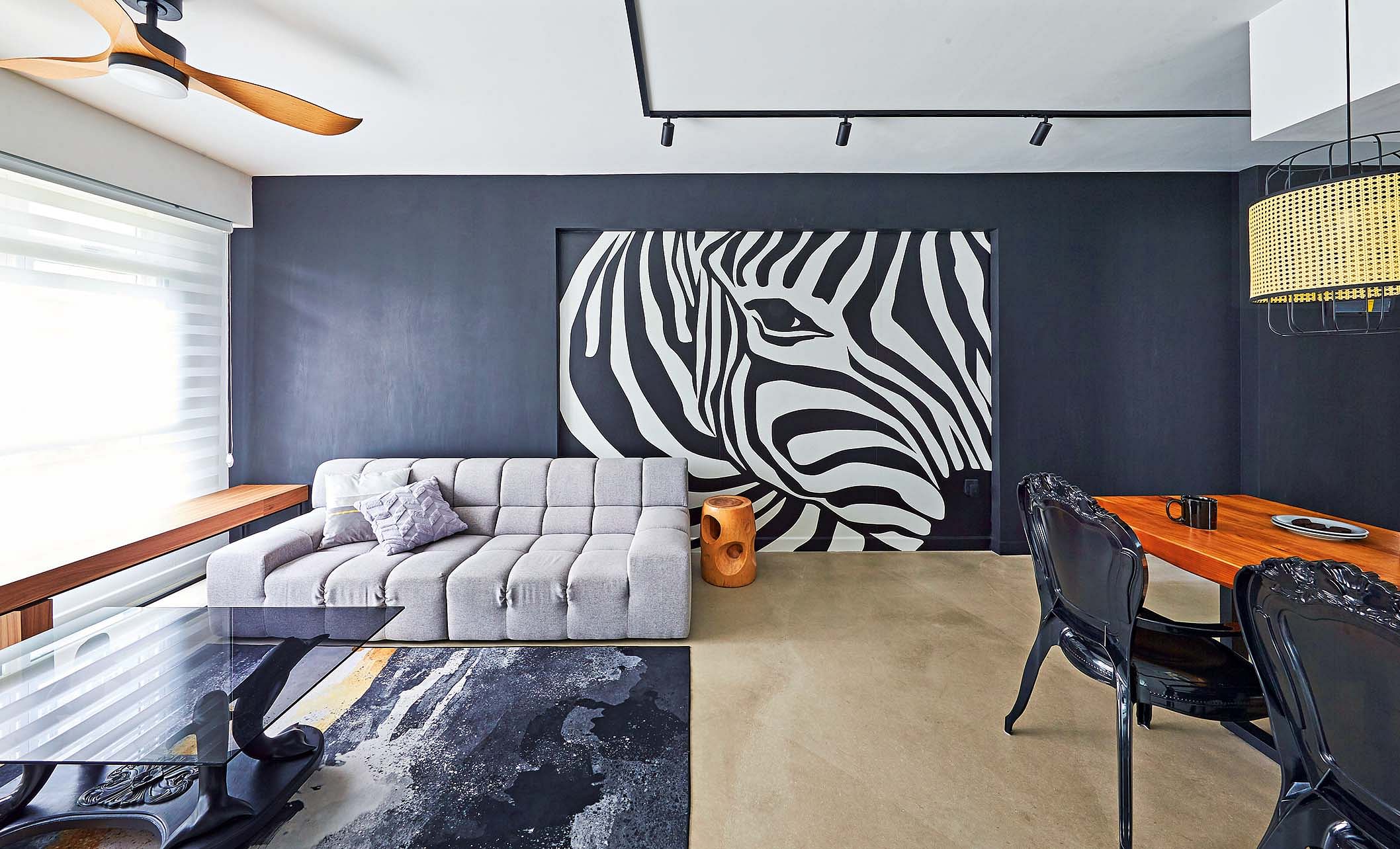 House Tour: 3-Room BTO in Punggol with $80,000 Zebra Prints, Black & White Renovation